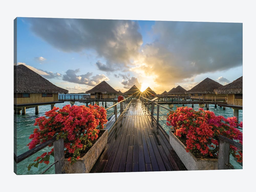 Overwater Bungalows At Sunrise, Bora Bora, French Polynesia by Jan Becke 1-piece Canvas Wall Art
