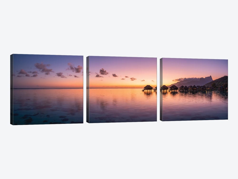 Panoramic View Of The Moorea Lagoon At Sunrise, French Polynesia by Jan Becke 3-piece Canvas Artwork