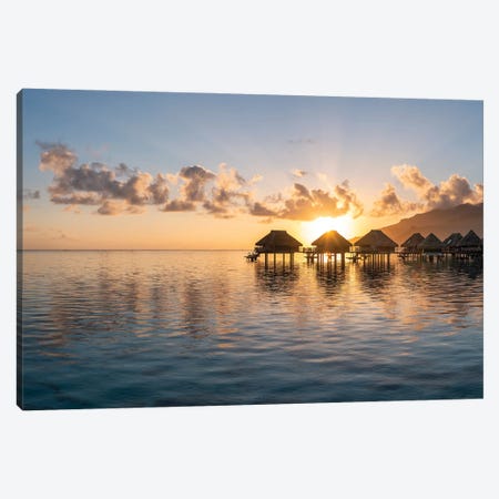 Overwater Bungalows At Sunrise, Moorea, French Polynesia Canvas Print #JNB1674} by Jan Becke Canvas Wall Art
