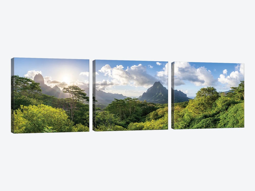 Belvedere Lookout With View Of Mount Rotui, Moorea, French Polynesia 3-piece Canvas Wall Art