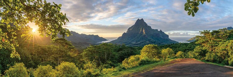 Belvedere Lookout With Mount Rotui At Sunset, Moorea, French Polynesia