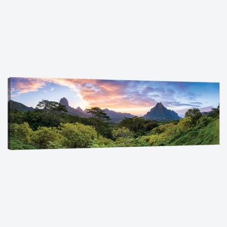 Panoramic Sunset View Of Mount Rotui On Moorea, French Polynesia Canvas Print #JNB1677} by Jan Becke Canvas Art