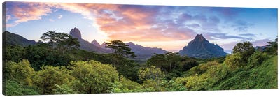 Panoramic Sunset View Of Mount Rotui On Moorea, French Polynesia Canvas Art Print