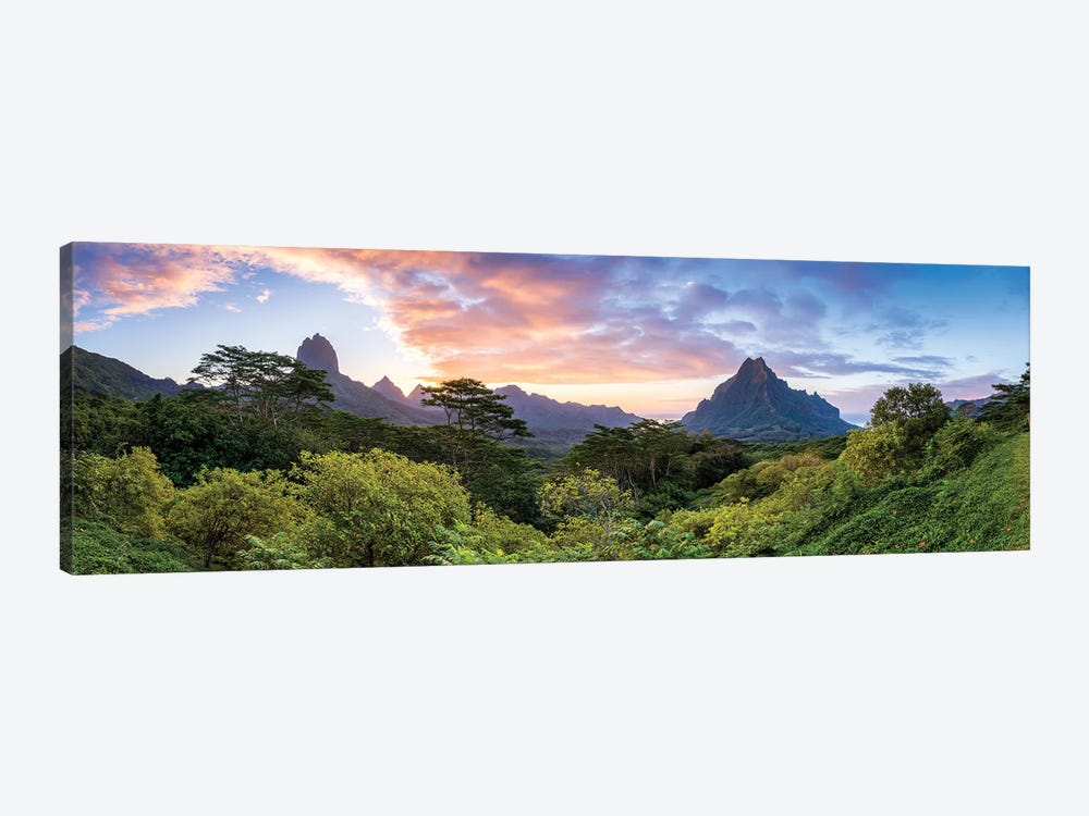 Panoramic Sunset View Of Mount Rotui On Moorea, French Polynesia by Jan Becke 1-piece Canvas Artwork