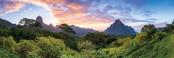 Mo'orea: Panoramic Sunset View Of Mount Rotui On Moorea, French Polynesia by Jan Becke