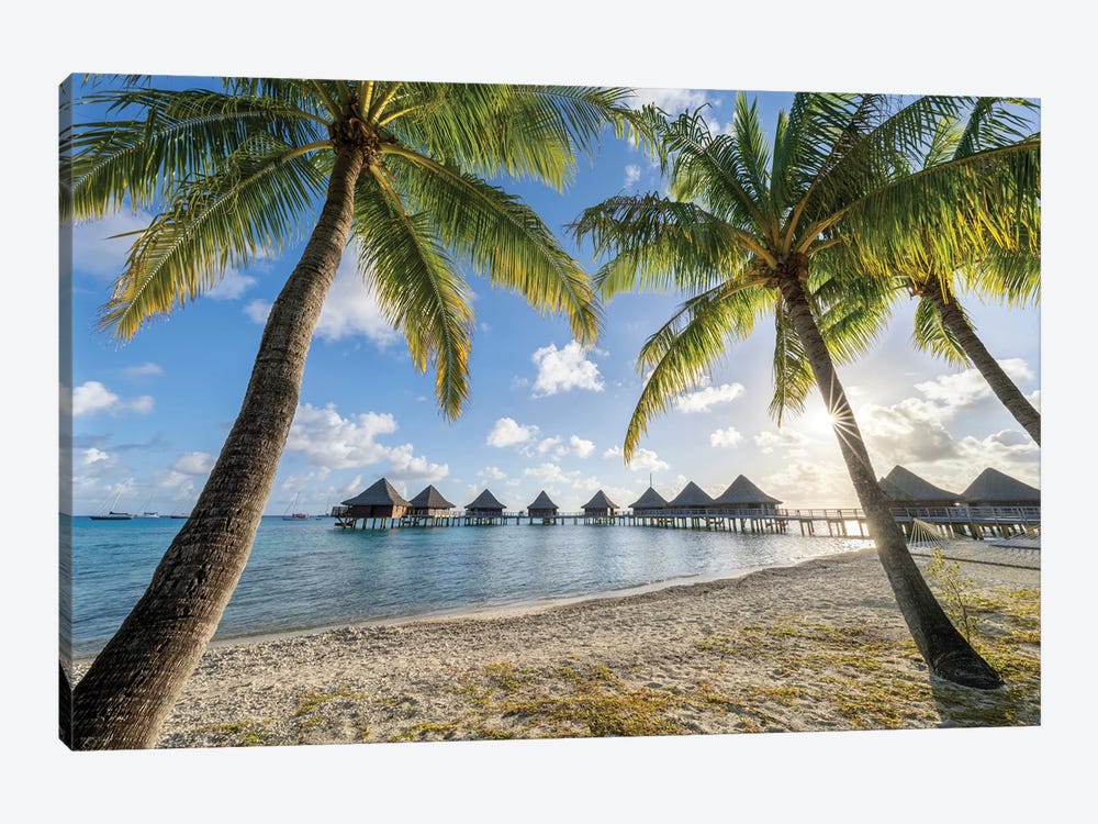 Overwater Bungalows At A Luxury Beach Resort, French Polynesia by Jan Becke 1-piece Canvas Wall Art