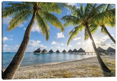 Overwater Bungalows At A Luxury Beach Resort, French Polynesia Canvas Art Print - Oceania Art