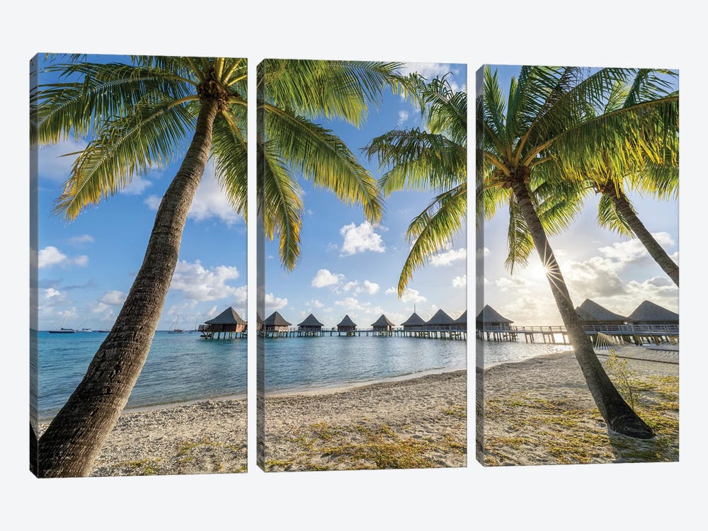 Overwater Bungalows At A Luxury Beach Resort, French Polynesia by Jan Becke 3-piece Canvas Art