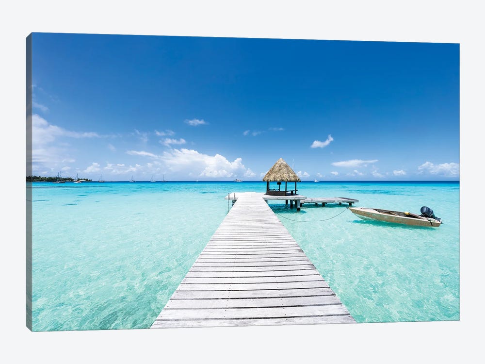 Wooden Pier At The Blue Lagoon, South Seas, French Polynesia by Jan Becke 1-piece Canvas Wall Art