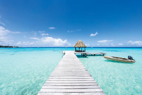 Wooden Pier At The Blue Lagoon, South Seas, French Polynesia