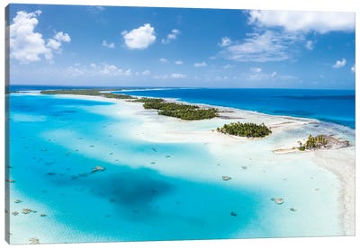 Aerial View Of The Blue Lagoon On Rangiroa, French Polynesia Canvas Art Print - Aerial Photography