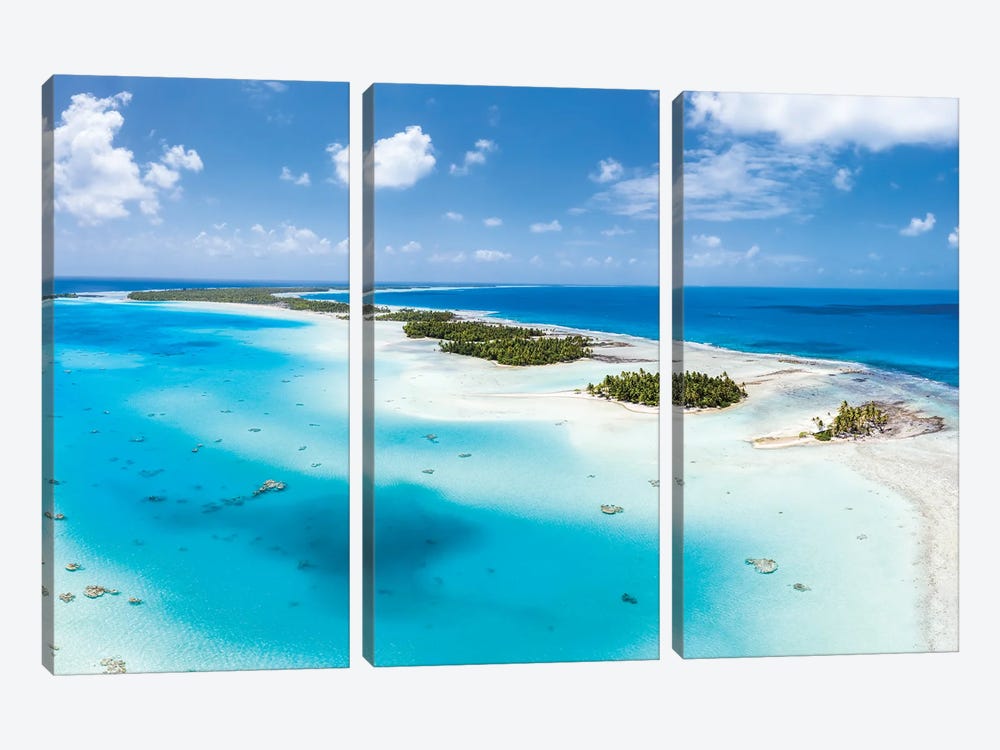 Aerial View Of The Blue Lagoon On Rangiroa, French Polynesia by Jan Becke 3-piece Canvas Art