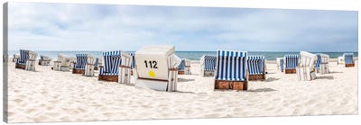 Traditional Roofed Wicker Beach Chairs At The North Sea Coast Canvas Art Print - Sylt Art