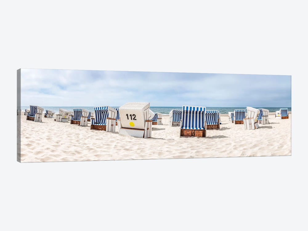 Traditional Roofed Wicker Beach Chairs At The North Sea Coast by Jan Becke 1-piece Canvas Art Print