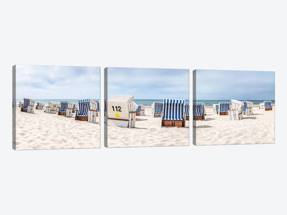 Traditional Roofed Wicker Beach Chairs At The North Sea Coast by Jan Becke 3-piece Art Print