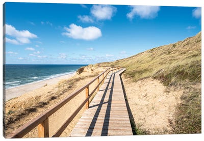 Wooden Boardwalk Along The "Rotes Kliff" (Red Cliff), Sylt, Schleswig-Holstein, Germany Canvas Art Print - Sylt Art
