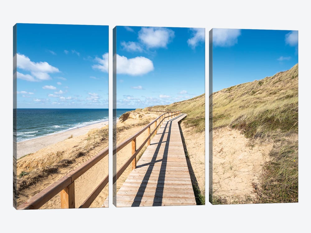 Wooden Boardwalk Along The "Rotes Kliff" (Red Cliff), Sylt, Schleswig-Holstein, Germany by Jan Becke 3-piece Art Print
