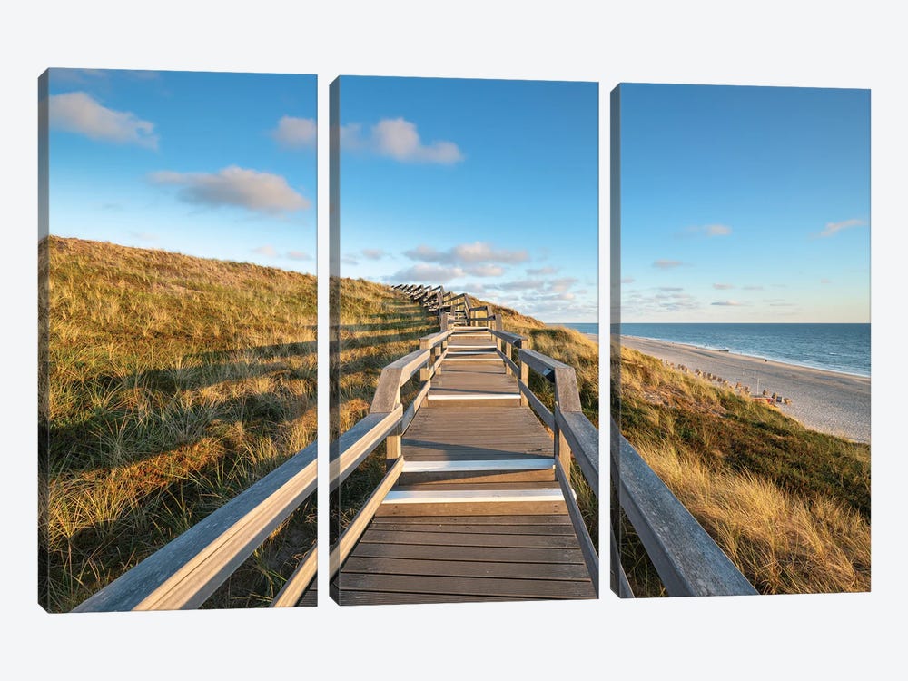 Wooden Boardwalk Along The Rotes Kliff (Red Cliff), Sylt, Schleswig-Holstein, Germany by Jan Becke 3-piece Canvas Wall Art