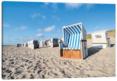 Beach Chairs On The North Sea Coast, Sylt, Schleswig-Holstein, Germany Canvas Art Print - Sylt Art