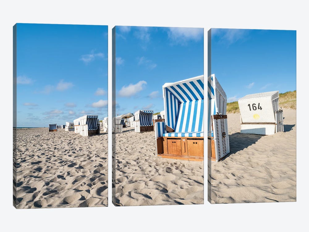Beach Chairs On The North Sea Coast, Sylt, Schleswig-Holstein, Germany by Jan Becke 3-piece Canvas Print