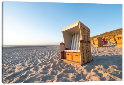 Traditional Roofed Wicker Beach Chair Near The North Sea Coast Canvas Art Print - Sylt Art