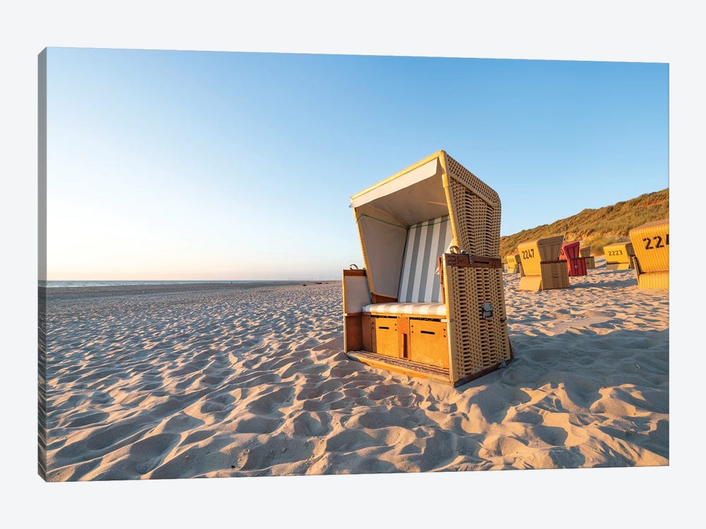 Traditional Roofed Wicker Beach Chair Near The North Sea Coast by Jan Becke 1-piece Canvas Artwork