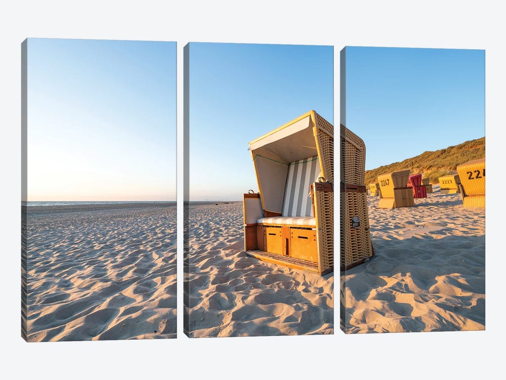 Traditional Roofed Wicker Beach Chair Near The North Sea Coast by Jan Becke 3-piece Canvas Art