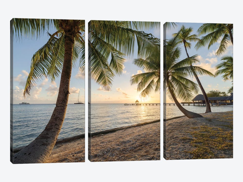 Palm Beach Sunset, French Polynesia by Jan Becke 3-piece Canvas Artwork