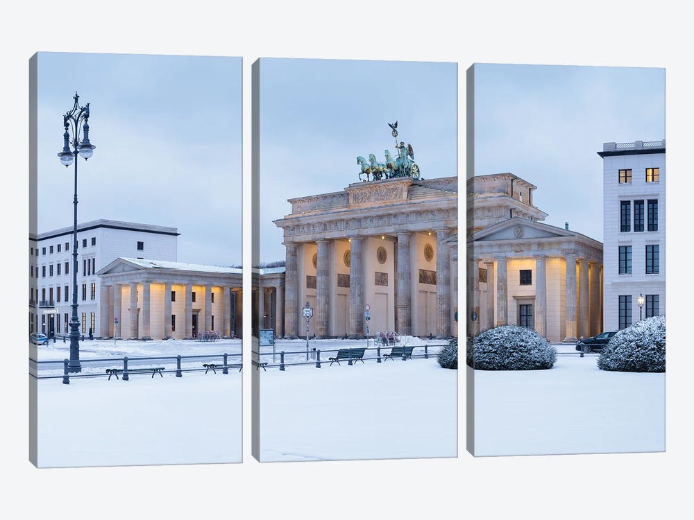 Brandenburg Gate (Brandenburger Tor) Covered In Snow, Berlin, Germany by Jan Becke 3-piece Canvas Wall Art