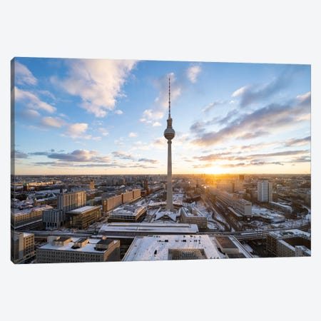Fernsehturm Berlin (Berlin Television Tower) At Sunset Canvas Print #JNB1730} by Jan Becke Canvas Wall Art