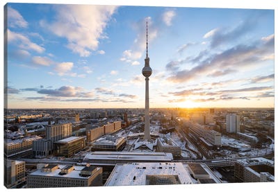 Fernsehturm Berlin (Berlin Television Tower) At Sunset Canvas Art Print - Berlin Art