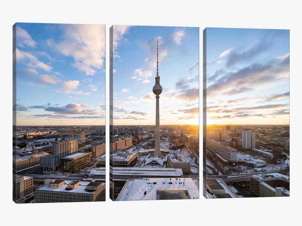 Fernsehturm Berlin (Berlin Television Tower) At Sunset by Jan Becke 3-piece Canvas Wall Art