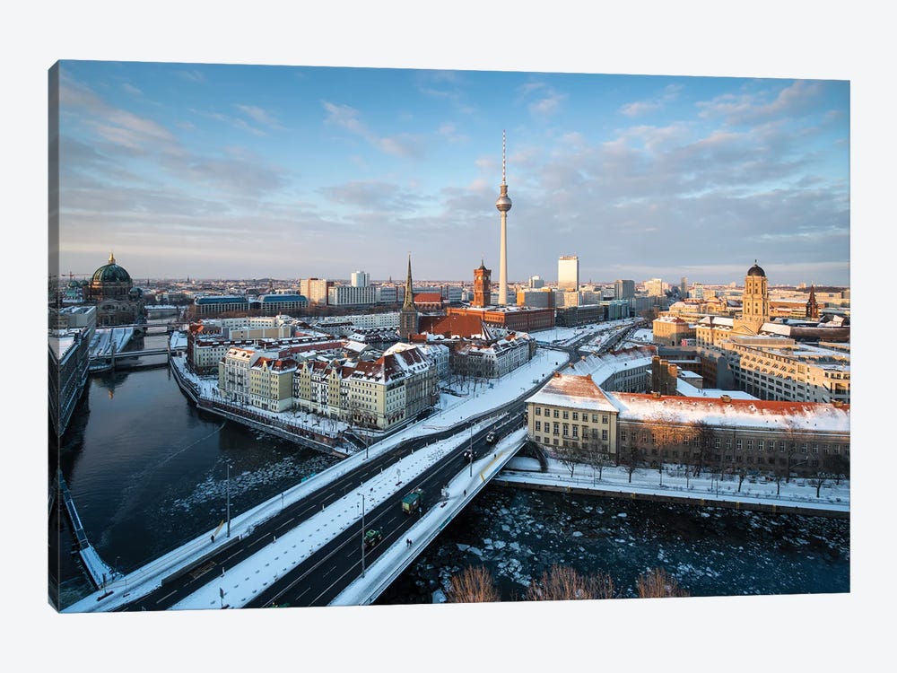 Berlin Skyline In Winter With View Of The Berliner Fernsehturm (Berlin Television Tower) And Spree River by Jan Becke 1-piece Art Print