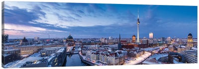 Berlin Skyline Panorama In Winter With Fernsehturm Berlin (Berlin Television Tower) Canvas Art Print - Germany Art