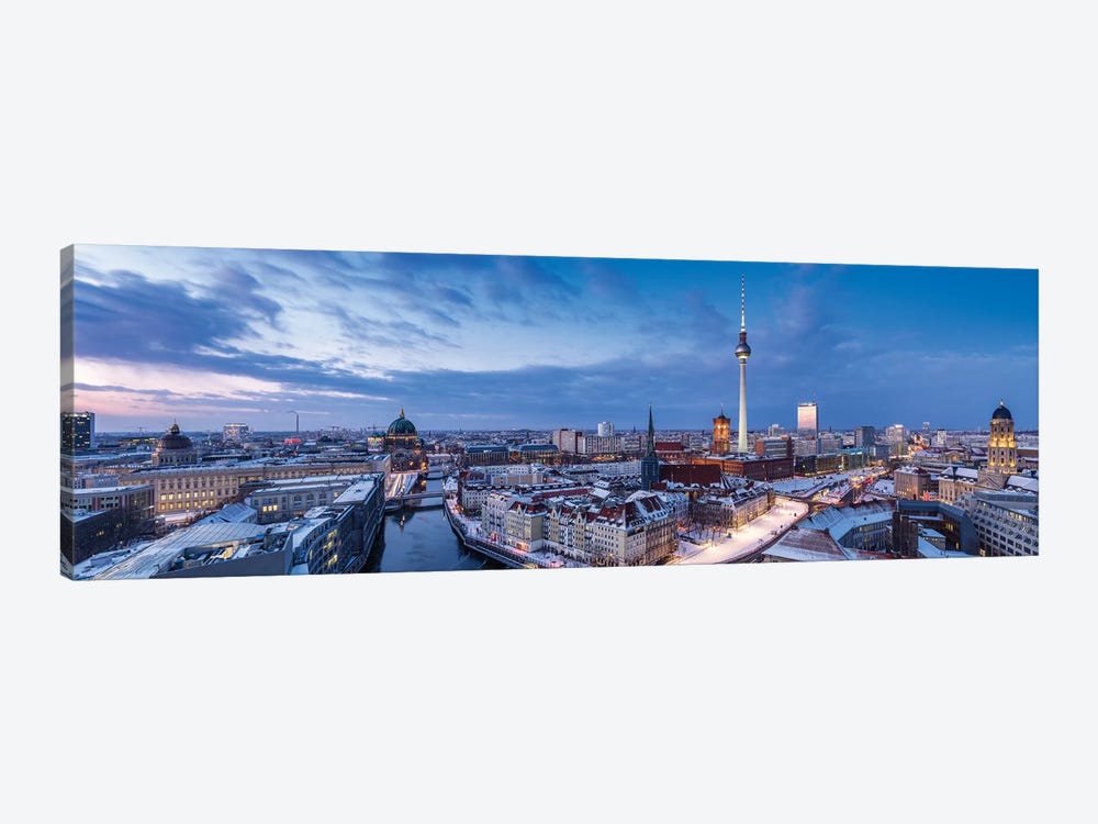 Berlin Skyline Panorama In Winter With Fernsehturm Berlin (Berlin Television Tower) by Jan Becke 1-piece Canvas Art Print
