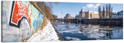 Frozen Spree River In Winter With Bode Museum And Fernsehturm Berlin (Berlin Television Tower) Canvas Art Print - Berlin Art