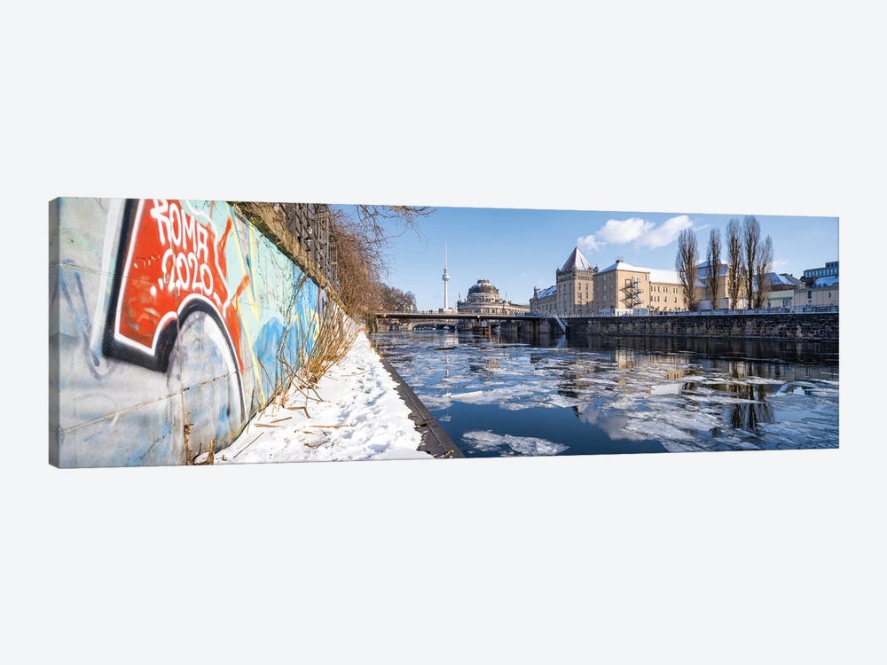 Frozen Spree River In Winter With Bode Museum And Fernsehturm Berlin (Berlin Television Tower) by Jan Becke 1-piece Canvas Art