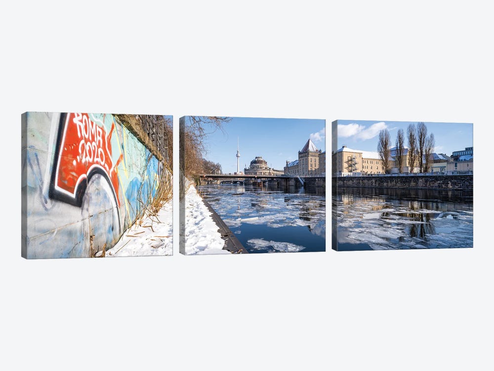Frozen Spree River In Winter With Bode Museum And Fernsehturm Berlin (Berlin Television Tower) by Jan Becke 3-piece Canvas Artwork