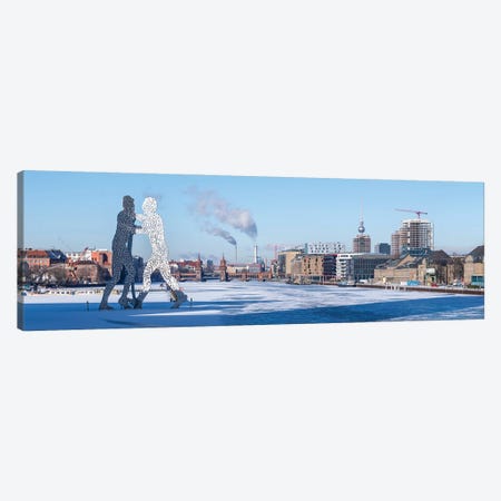 Molecule Statue And Frozen Spree River With Fernsehturm Berlin (Berlin Television Tower) And Oberbaum Bridge In The Background Canvas Print #JNB1748} by Jan Becke Canvas Art Print