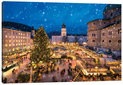 Christmas Market In Salzburg, Austria Canvas Art Print - Christmas Trees & Wreath Art