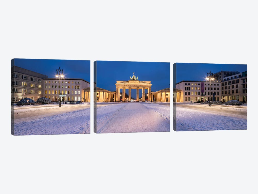 Brandenburg Gate Panorama In Winter, Berlin, Germany by Jan Becke 3-piece Canvas Art Print