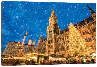 St. Peter's Church At The Marienplatz Square In Munich During Christmas Season, Bavaria, Germany Canvas Art Print - Munich Art