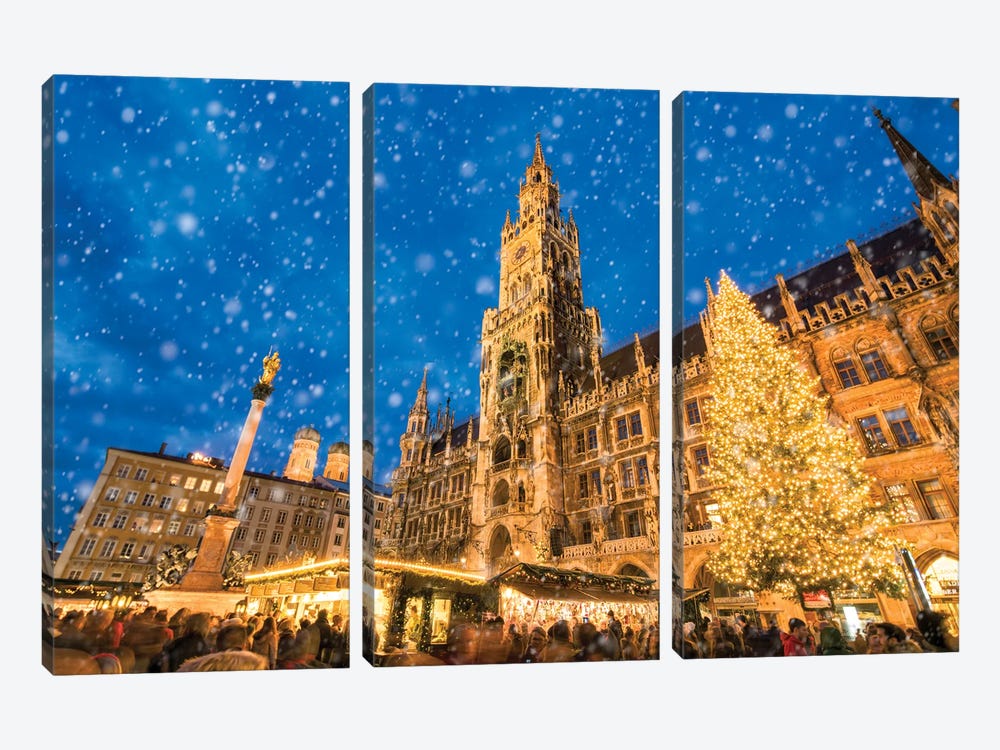 St. Peter's Church At The Marienplatz Square In Munich During Christmas Season, Bavaria, Germany by Jan Becke 3-piece Canvas Art