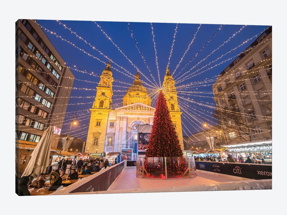 Christmas Market By Budapest Basilica, Hungary by Jan Becke 1-piece Art Print