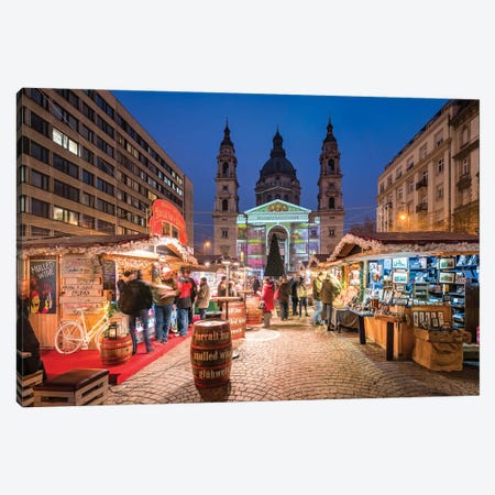 Christmas Market In Front Of Budapest Basilica, Hungary Canvas Print #JNB1754} by Jan Becke Canvas Print