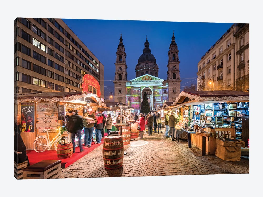 Christmas Market In Front Of Budapest Basilica, Hungary by Jan Becke 1-piece Canvas Artwork