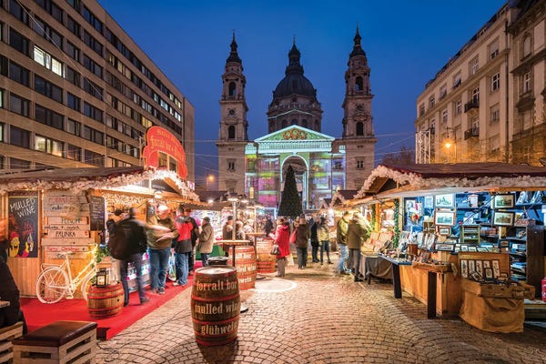 Hungary: Christmas Market In Front Of Budapest Basilica, Hungary by Jan Becke