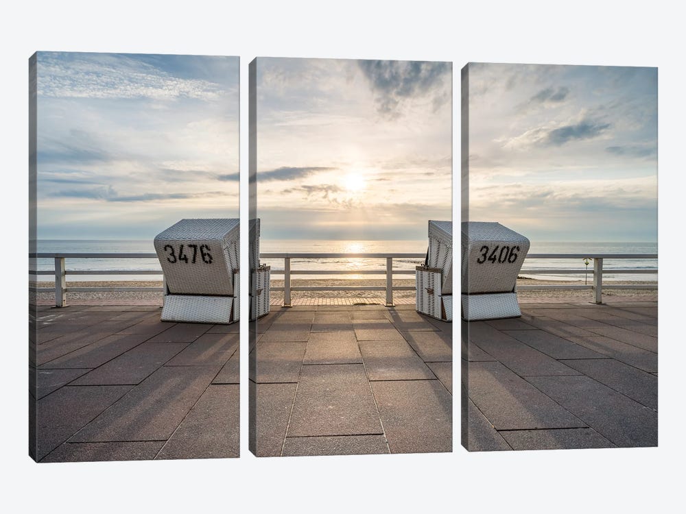 Sunset At The Weststrand Beach, Westerland, Sylt, Schleswig-Holstein, Germany by Jan Becke 3-piece Canvas Art Print