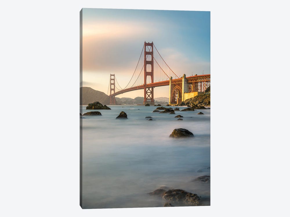Golden Gate Bridge At Sunset, Marshall Beach, San Francisco, California by Jan Becke 1-piece Canvas Art Print