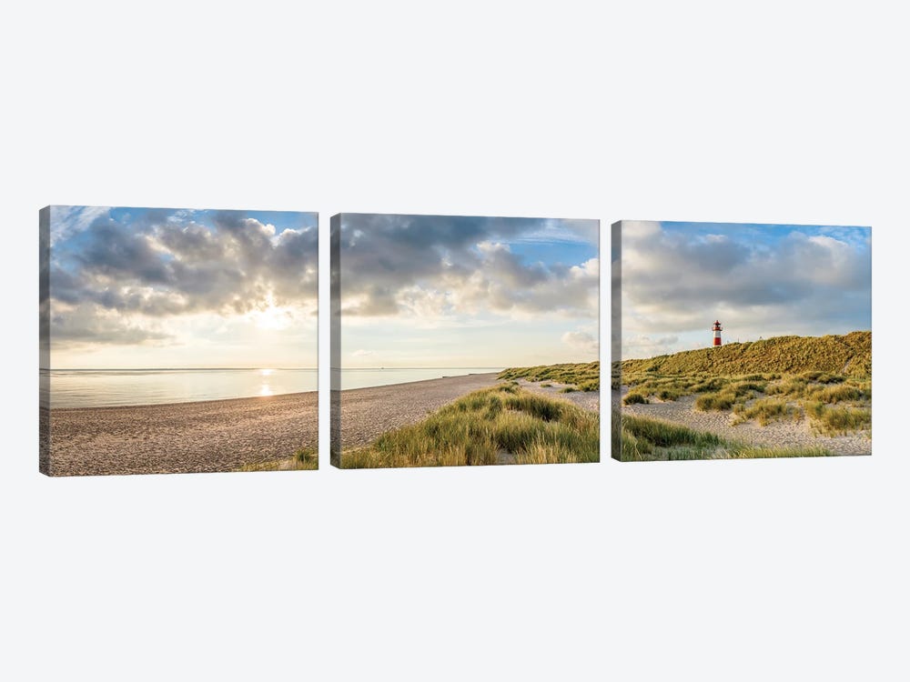 Panoramic View Of Lighthouse List Ost At Sunrise, Sylt, North Sea, Schleswig Holstein, Germany by Jan Becke 3-piece Canvas Print